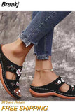 Women Wedge Sandals Premium Orthopedic Open Toe Slipper Vintage Anti-slip Leather Casual Female Platform