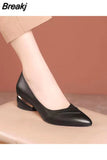 for Women 2023 Moccasins with Medium Heels Ladies Summer Footwear Pointed Toe Block Heel Chunky Black Office Lastest