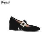 New In Autumn Winter Vintage Velvet Patent Leather Rhinestone Square Buckle Flat Bottom Mary Jane Shoes Women