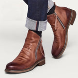 Men's PU Leather Chelsea Boots Fashion High-top Tassel Zip Shoes Spring Autumn Ankle Boots for Men Comfort Plus Size