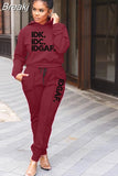 Fashion Hooded Clothes For Women Casual Letter Print Long Sleeve Top + Skinny Pants Two Piece Sets Female 2pcs