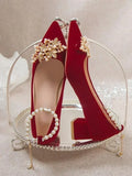 High Heel Wedding Shoes for Women 2023 New Lace-up Beaded Bride Toasting Wedding Dress Two-Way Not Tired Feet Women