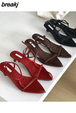 Shoes Women Sandals Thin Low Heels Sandals Pointed Toe Narrow Band Simple Sandal Ankle Strap Lady Pumps 2023