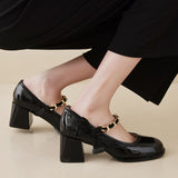 Shoes Summer High Heels Round Toe Lace-Up Sandals Ladies Slip On Shallow Mouth 2023 Branded Pumps Patent Leather Mary Jane