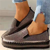 Women Flats Rhinestone Bling Sewing Platform Loafers Slip on Sewing Shallow Fashion Casual Shoes Ladies