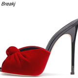 High Quality Summer Sexy Flock High Heels Elegant Mental Decoration Women Slides Casual Slip-on Slides Sandals