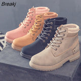 Autumn Early Winter Shoes Women Ankle Boots Flat Brand Ladies Fashion Boots Thick Sole Black Yellow Pink Plus Size 42