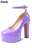 Pumps Round Toe Chunky Block Heel Ankle Strap With Heart 2023 Spring Brand New High Heels Mary Janes Women