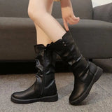 Women Ankle Boots Ladies Shoes Slip on Mid Calf Boots Platform Soft PU Leather Long Boot Footwear Woman Fashion Autumn