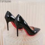 Stilettos High Heels 10Cm Sexy Pointed Toe Party Dress Shoes Patent Leather Red Bottom Wedding Shoes Large Size 42