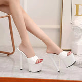 Size Female Slippers Outside PU Patent Leather Platform Super High Heels 17cm Thin Heel Solid Women's Shoes 2023 New