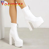 And Autumn 2023 New Thick Heel Short Boots European And American Fashion 14CM Women Shoes Front Zip Round Head High
