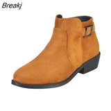 Boots Women black Nubuck Leather Boot Ladies Fashion Autumn Winter Chunky Heels Zipper Buckle Strap Boots