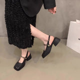 Breakj Sense Of Color Square Mary Treasure Shoes Coarse Heel Head Sandals Retro Commuter Buckle Back Empty Women Singles