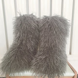 Hot Women Warm Fluffy Leather Boot Winter Plush Artificial Fur Snow Boot Outdoor Antiskid Shoe Mujer Platform Cotton