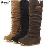 Autumn Boots Elegant Women Female Round Toe Mid-calf Sweet Princess Party Boot Stylish Flat Flock Snow Shoes Winter