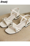 2023 Thick Heel Block Sandals for Women Chunky Open Toe Outdoor Ladies Shoes with Low Heels Footwear Bow Comfort F Sale