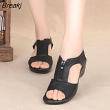 New Black Solid Women Sandals Summer Pumps Shoes Casual Wedges Zipper High Heels Platform Female Sandals Plus Size