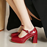 High Heels Shoes Female 2024 Sexy Ankle Straps Black Red Heeled Mary Jane Shoes Thick-Heeled Party Dress