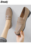 woman oxford shoes chunky heels loafers slip on brogues round toe all-match moccasins women leather derby shoes