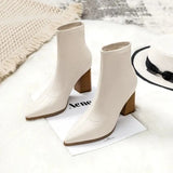Pointed Toe Booties White Short Shoes for Woman Heeled Very High Heels Women's Ankle Boots Elastic Boot Hot Pu Goth