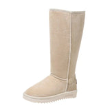 Cow Suede Knee-High Snow Boots for Women Hot Sale Winter Flat with Rubber Ladies Shoes Slip-on Round Toe Zipper