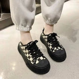 Print Cute Sneakers Black White Canvas Shoes 2023 New Platform Flat Lace Up Tennis Shoes Casual Versatile Zapatos De