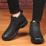 Autumn Winter Shoes Men Chelsea Boots Genuine Leather Shoes Warm Plush Cold Winter Snow Botas Mens Ankle Boots