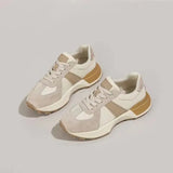 Women Sneakers Genuine Leather Anti-Skid Thick Bottom Daddy Shoe Cotton Lace Up Retro Mixed Colors Casual Sport
