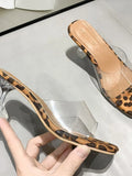 luxury Women High Heels PVC Jelly Crystal Heel Transparent Women Sexy Leopard Clear High Heels sandals Size