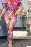 Puff Short Sleeve Retro Floral Jumpsuits Sexy Skinny Jumpsuits for Women Elegant Romper Overall Trousers Party