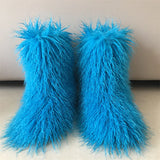 Hot Women Warm Fluffy Leather Boot Winter Plush Artificial Fur Snow Boot Outdoor Antiskid Shoe Mujer Platform Cotton