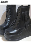 Design Gothic Style INS Hot Sale Fashion Boots Women Shoes Autumn Punk Black High Heels Platform Wedges Boots