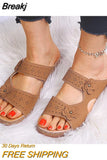 Women's Sandals 2023 Summer Handmade Wedge Slippers Ladies Shoes Leather Floral Sandals Women Flats Retro Style Shoes