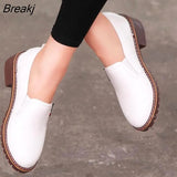 Women Flat Shoes Round Toe Lace-Up Oxford Shoes Woman Soft Leather Brogue Women Shoes