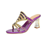 Drill Sandals Summer New Women's Sandals Middle Heel Fashion Crystal Thick Heels High Heels Wear Women's Slippers