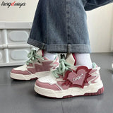 yellow Women Low-top heart Patchwork Women Sneakers Flat Platform Fashion Skateboard Shoes Mixed Color Students Chic