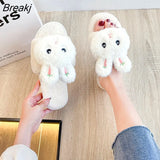 Slippers Women's 2022 Winter New One Word Cotton Slippers Cute Cartoon Home Panda Plus Size Warm Plush Slippers Mujer