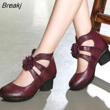 Vintage Summer Women's Shoes Genuine Leather High Heel Shoes 2022 Autumn Fashion Shoes Non-Slip Soft Bottom Women
