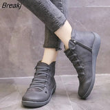 Women's PU Leather Ankle Boots Women Autumn Winter Cross Strappy Vintage Women Punk Boots Flat Ladies Shoes Woman Botas