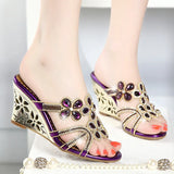 The Summer Of 2024, The New Water Drill Sandals, Slope Heels, Sexy Hollowed-Out High Heels, Crystal Diamond-Encrusted