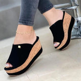 Summer 1 Wedges Retro Fish Mouth Large Size Sandals Women High Heel Platform Solid Color Plus Size Shoes