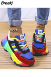 Women's Vulcanized Shoes Round Toe Color Contrast Sports Shoes Women's Front Lace Up Thick Soles Women's Casual Sports
