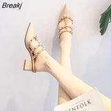 rivet buckle thick heel mules women's shoes 2022 summer and autumn new fashion pointed half bag sandals high