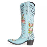 Breakj Flowers Blue Coarse And Winter Tip Side Zipper Round Head Female High-Trace Fashion
