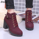 Heels Black High Slipper Women Fashion Hot Winter Womens Fashion High Heel Lace Up Ankle Boots Ladies Buckle Platform