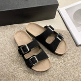 New Summer Women Slippers Fahsion Beach Cork Slippers Casual Double Buckle Non-slip Slides Women Slip On Flip Flop