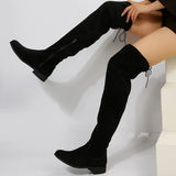 Suede Female Thigh Gigh Boots Women New Autumn Zipper Elastic Knee-high Boots Woman Tube Lace-up Botas Mujer Size