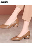 for Women 2023 Moccasins with Medium Heels Ladies Summer Footwear Pointed Toe Block Heel Chunky Black Office Lastest