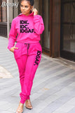 Fashion Hooded Clothes For Women Casual Letter Print Long Sleeve Top + Skinny Pants Two Piece Sets Female 2pcs